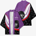 Personalised Aotearoa Lawn Bowls Kimono Maori and Silver Fern Sporty Style Purple Color - Aussie Hoodie
