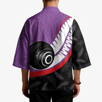 Personalised Aotearoa Lawn Bowls Kimono Maori and Silver Fern Sporty Style Purple Color - Aussie Hoodie