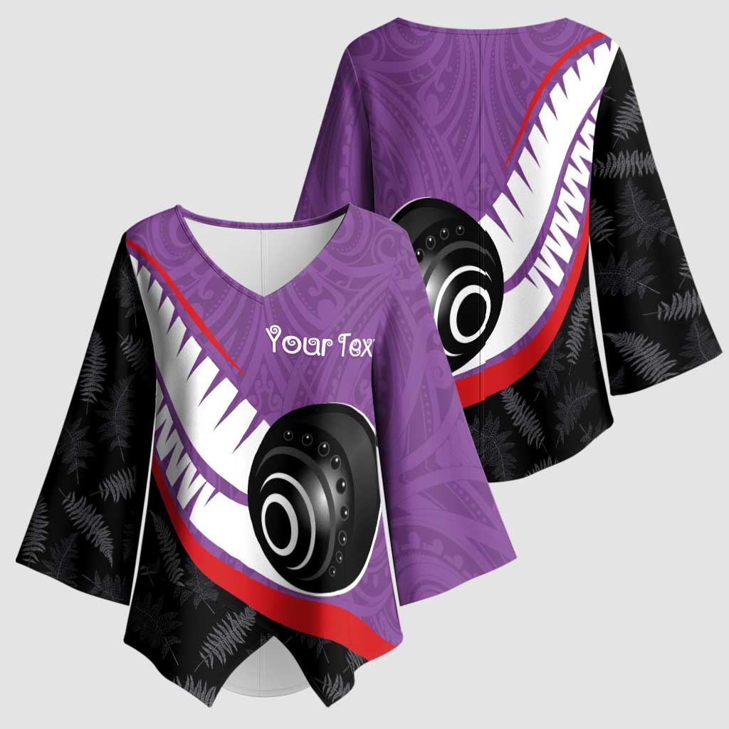 Personalised Aotearoa Lawn Bowls Kimono Sleeve Blouse Maori and Silver Fern Sporty Style Purple Color - Aussie Hoodie