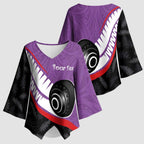 Personalised Aotearoa Lawn Bowls Kimono Sleeve Blouse Maori and Silver Fern Sporty Style Purple Color - Aussie Hoodie
