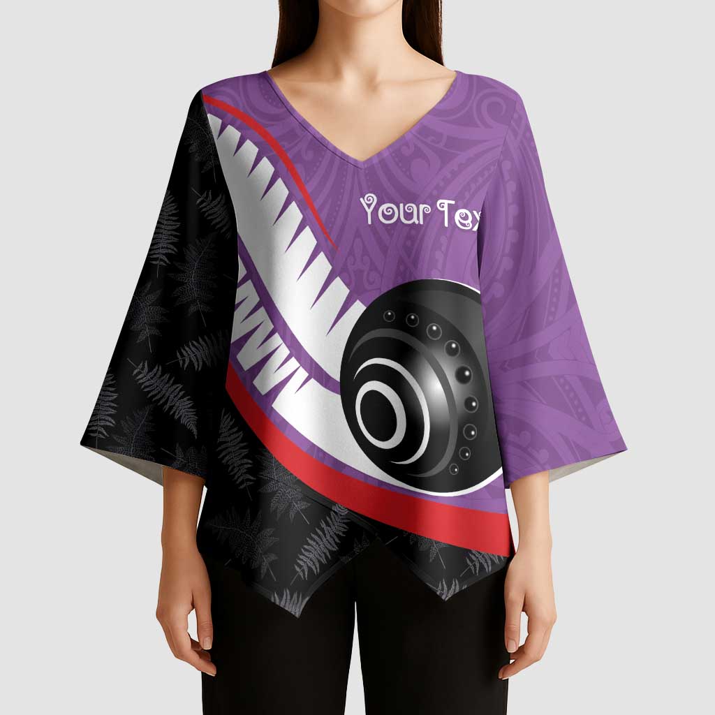 Personalised Aotearoa Lawn Bowls Kimono Sleeve Blouse Maori and Silver Fern Sporty Style Purple Color - Aussie Hoodie