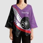 Personalised Aotearoa Lawn Bowls Kimono Sleeve Blouse Maori and Silver Fern Sporty Style Purple Color - Aussie Hoodie