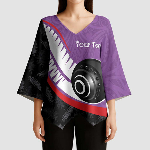 Personalised Aotearoa Lawn Bowls Kimono Sleeve Blouse Maori and Silver Fern Sporty Style Purple Color - Aussie Hoodie