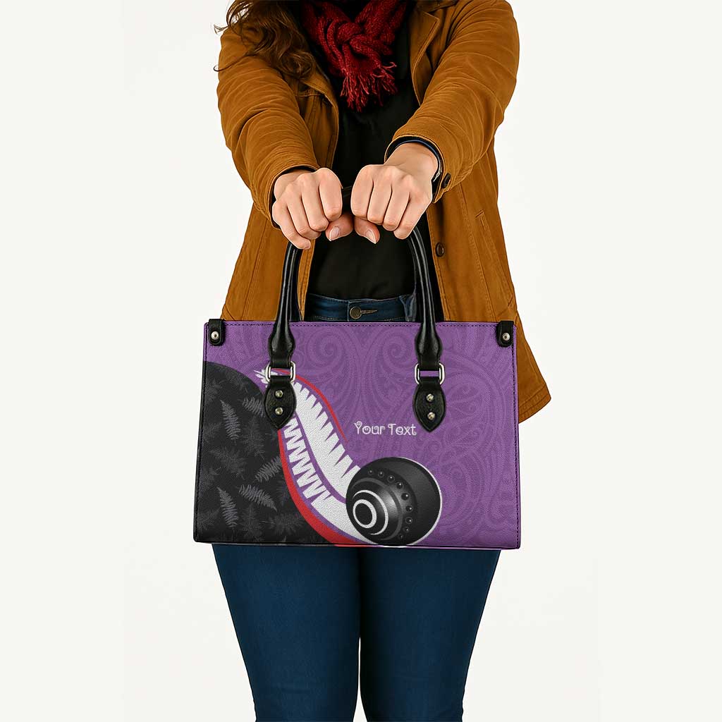 Personalised Aotearoa Lawn Bowls Leather Bag Maori and Silver Fern Sporty Style Purple Color - Aussie Hoodie