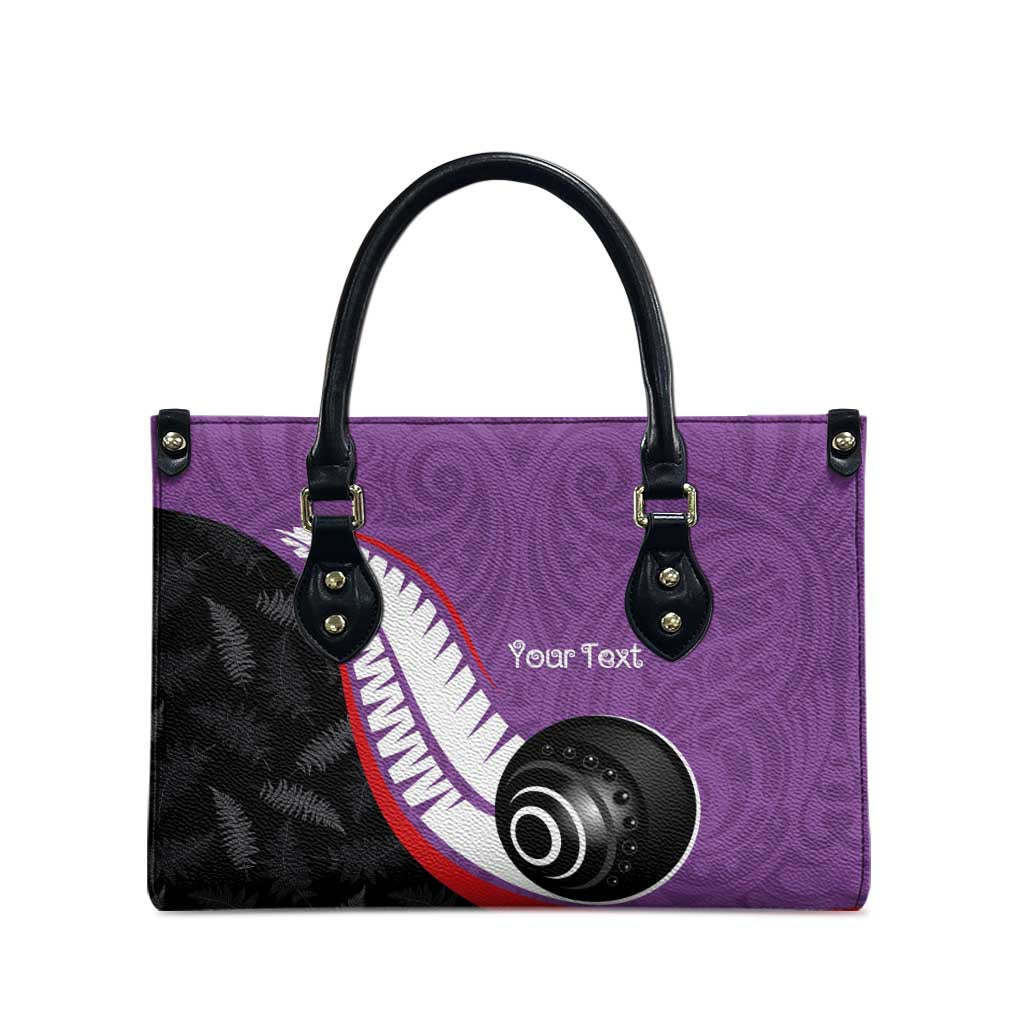 Personalised Aotearoa Lawn Bowls Leather Bag Maori and Silver Fern Sporty Style Purple Color - Aussie Hoodie