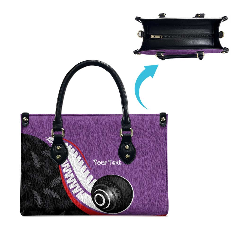 Personalised Aotearoa Lawn Bowls Leather Bag Maori and Silver Fern Sporty Style Purple Color - Aussie Hoodie