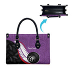 Personalised Aotearoa Lawn Bowls Leather Bag Maori and Silver Fern Sporty Style Purple Color - Aussie Hoodie