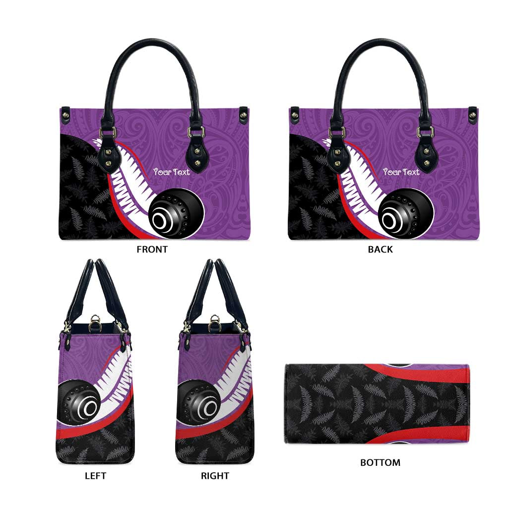 Personalised Aotearoa Lawn Bowls Leather Bag Maori and Silver Fern Sporty Style Purple Color - Aussie Hoodie
