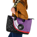 Personalised Aotearoa Lawn Bowls Leather Tote Bag Maori and Silver Fern Sporty Style Purple Color - Aussie Hoodie