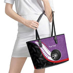 Personalised Aotearoa Lawn Bowls Leather Tote Bag Maori and Silver Fern Sporty Style Purple Color - Aussie Hoodie