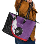 Personalised Aotearoa Lawn Bowls Leather Tote Bag Maori and Silver Fern Sporty Style Purple Color - Aussie Hoodie