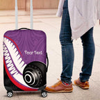 Personalised Aotearoa Lawn Bowls Luggage Cover Maori and Silver Fern Sporty Style Purple Color - Aussie Hoodie