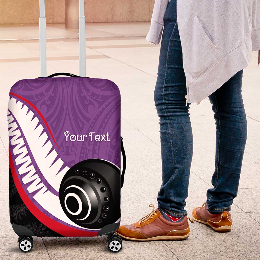 Personalised Aotearoa Lawn Bowls Luggage Cover Maori and Silver Fern Sporty Style Purple Color - Aussie Hoodie
