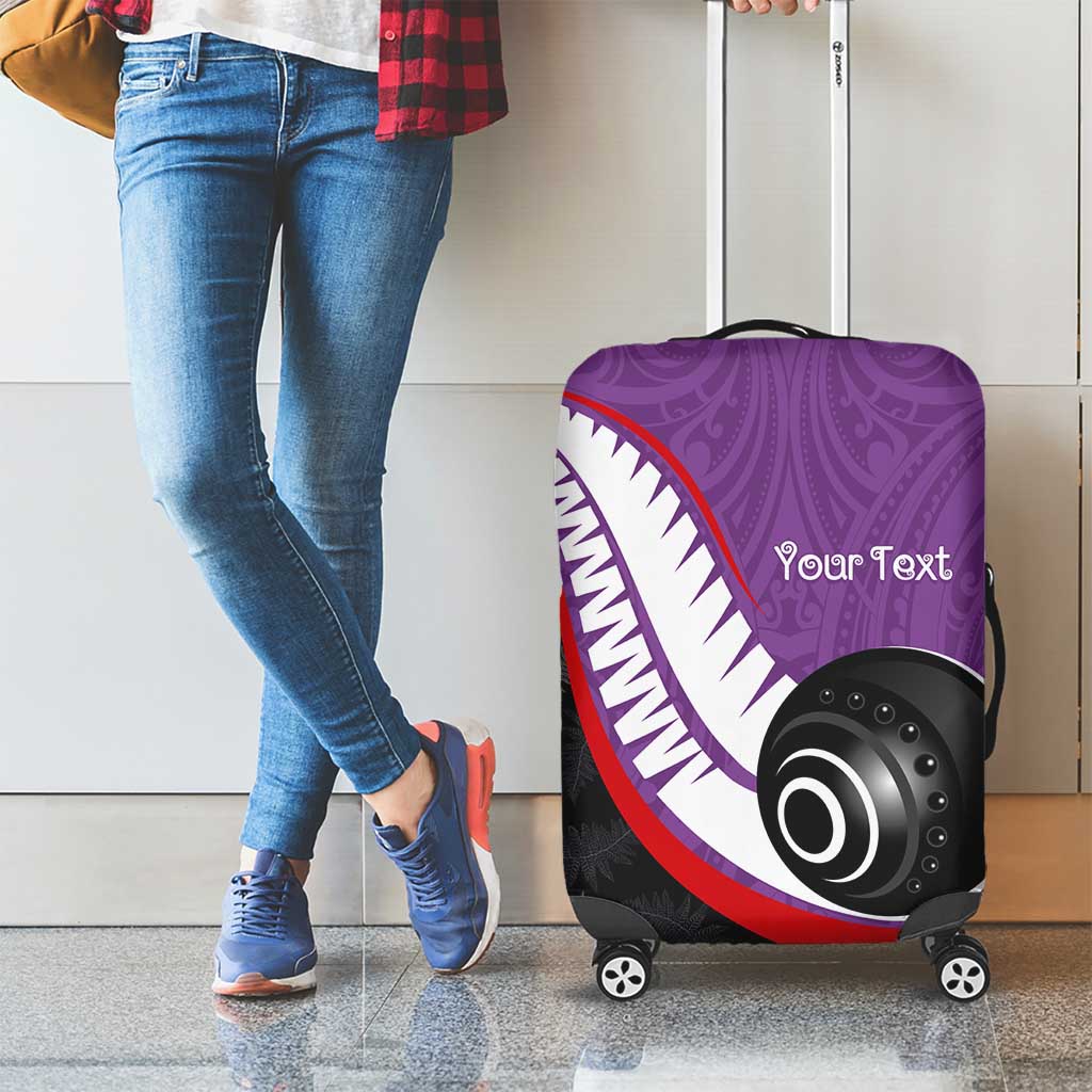Personalised Aotearoa Lawn Bowls Luggage Cover Maori and Silver Fern Sporty Style Purple Color - Aussie Hoodie