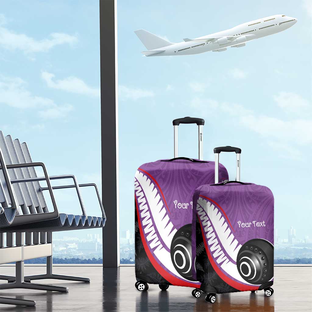 Personalised Aotearoa Lawn Bowls Luggage Cover Maori and Silver Fern Sporty Style Purple Color - Aussie Hoodie