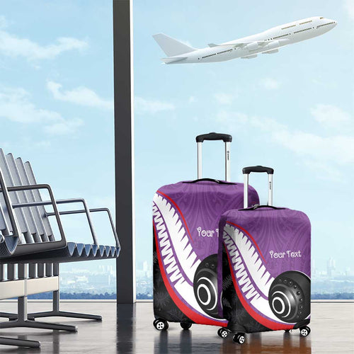 Personalised Aotearoa Lawn Bowls Luggage Cover Maori and Silver Fern Sporty Style Purple Color - Aussie Hoodie
