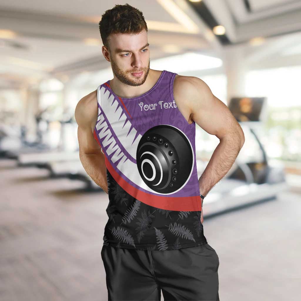 Personalised Aotearoa Lawn Bowls Men Tank Top Maori and Silver Fern Sporty Style Purple Color - Aussie Hoodie