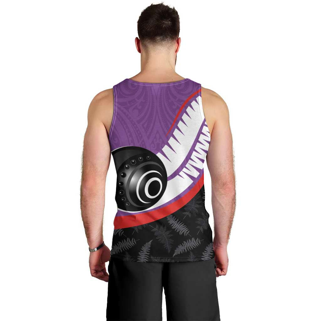 Personalised Aotearoa Lawn Bowls Men Tank Top Maori and Silver Fern Sporty Style Purple Color - Aussie Hoodie
