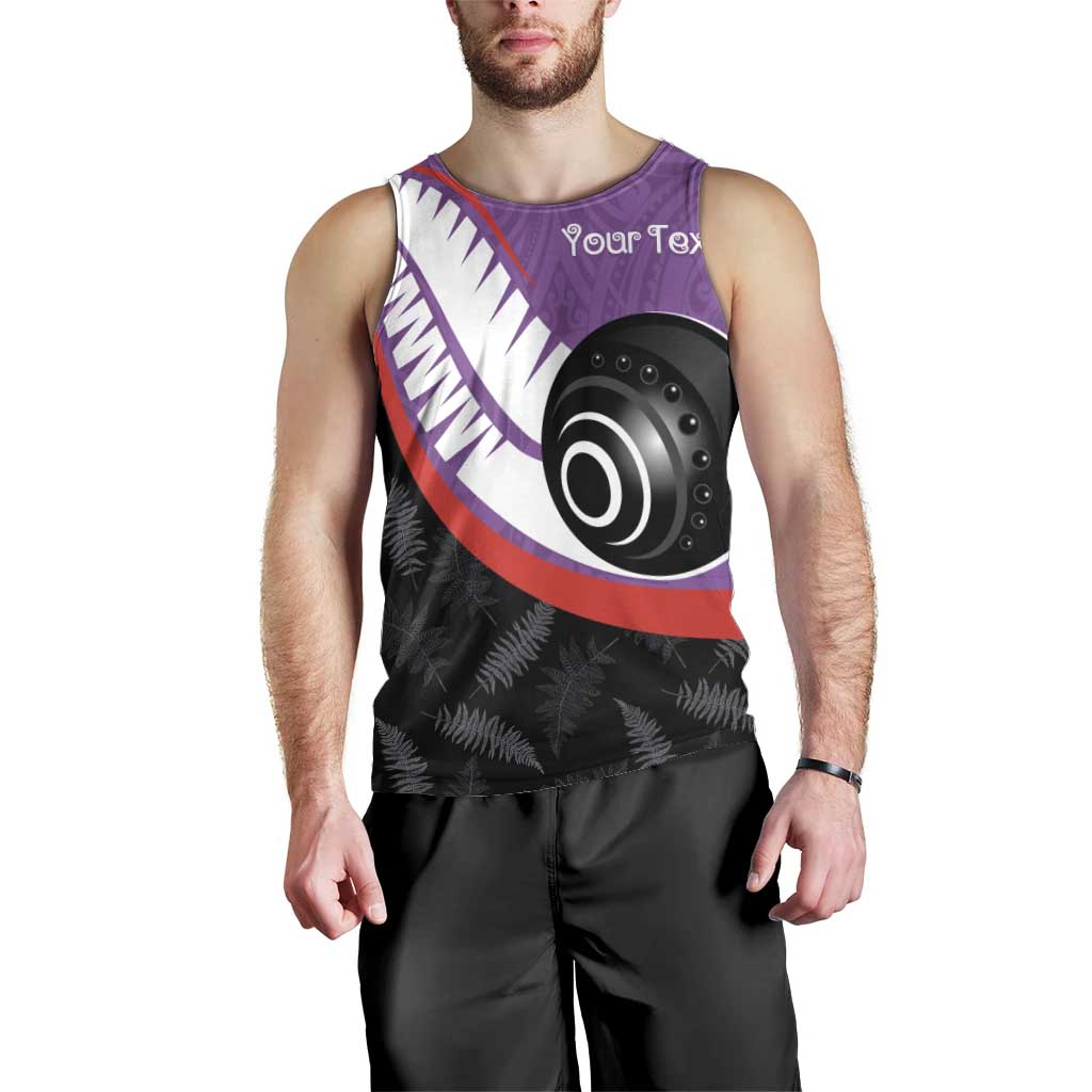 Personalised Aotearoa Lawn Bowls Men Tank Top Maori and Silver Fern Sporty Style Purple Color - Aussie Hoodie