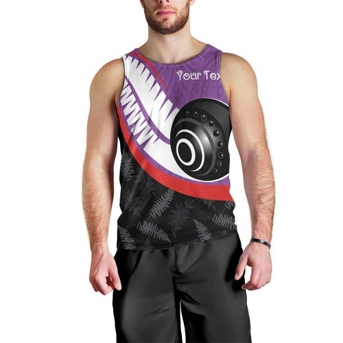 Personalised Aotearoa Lawn Bowls Men Tank Top Maori and Silver Fern Sporty Style Purple Color - Aussie Hoodie