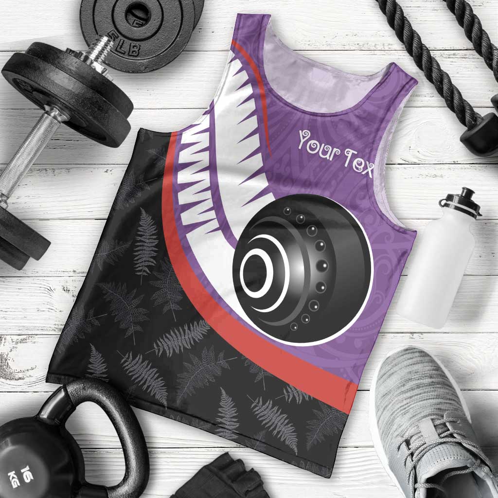 Personalised Aotearoa Lawn Bowls Men Tank Top Maori and Silver Fern Sporty Style Purple Color - Aussie Hoodie