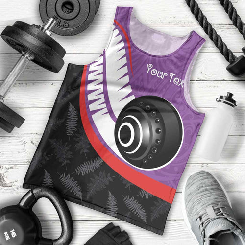 Personalised Aotearoa Lawn Bowls Men Tank Top Maori and Silver Fern Sporty Style Purple Color - Aussie Hoodie