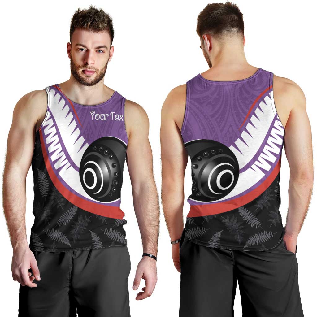 Personalised Aotearoa Lawn Bowls Men Tank Top Maori and Silver Fern Sporty Style Purple Color - Aussie Hoodie