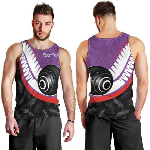 Personalised Aotearoa Lawn Bowls Men Tank Top Maori and Silver Fern Sporty Style Purple Color - Aussie Hoodie