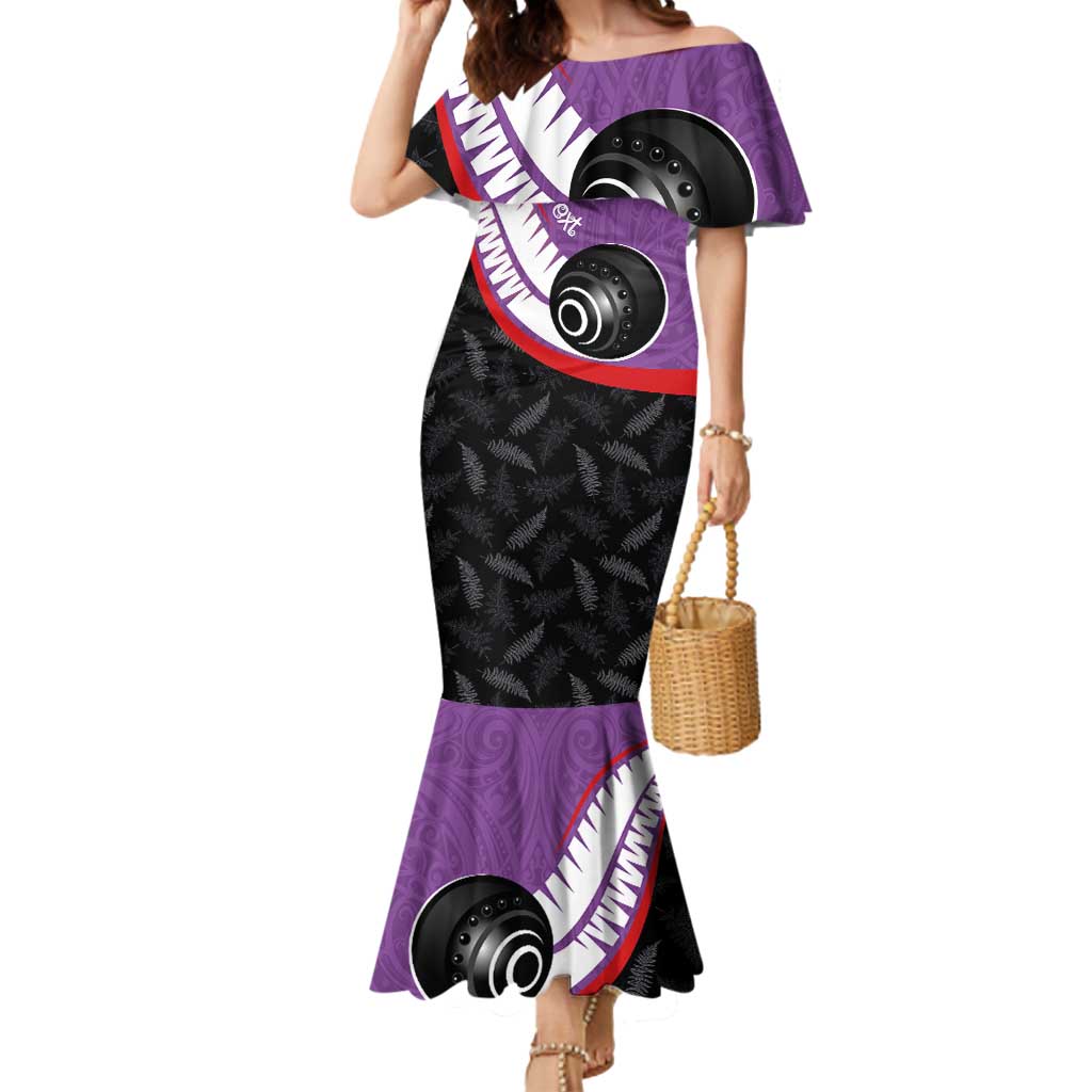 Personalised Aotearoa Lawn Bowls Mermaid Dress Maori and Silver Fern Sporty Style Purple Color - Aussie Hoodie