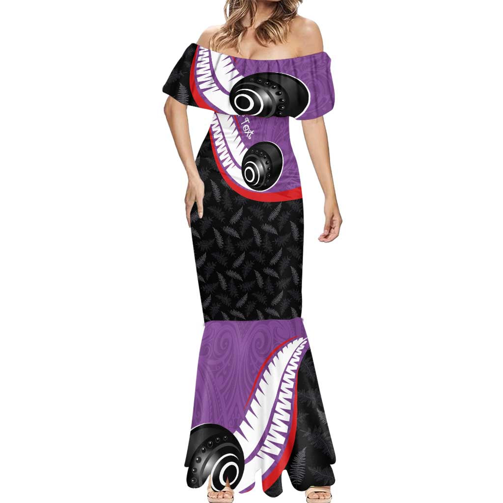 Personalised Aotearoa Lawn Bowls Mermaid Dress Maori and Silver Fern Sporty Style Purple Color - Aussie Hoodie