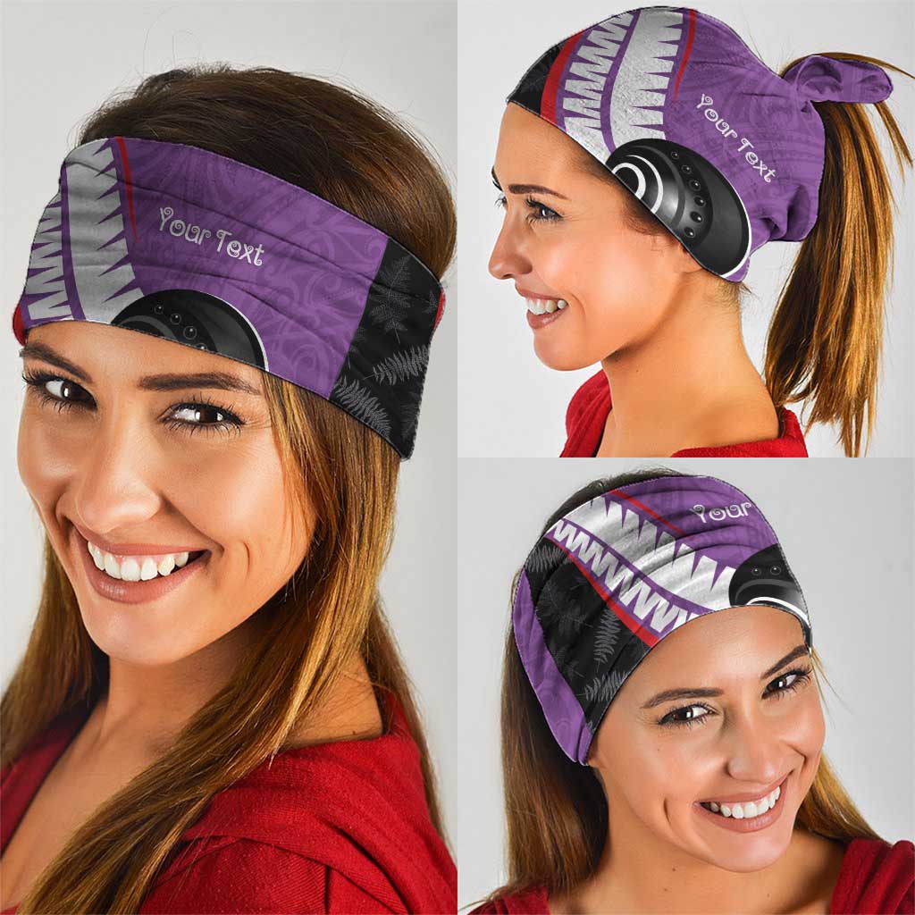 Personalised Aotearoa Lawn Bowls Neck Gaiter Maori and Silver Fern Sporty Style Purple Color - Aussie Hoodie