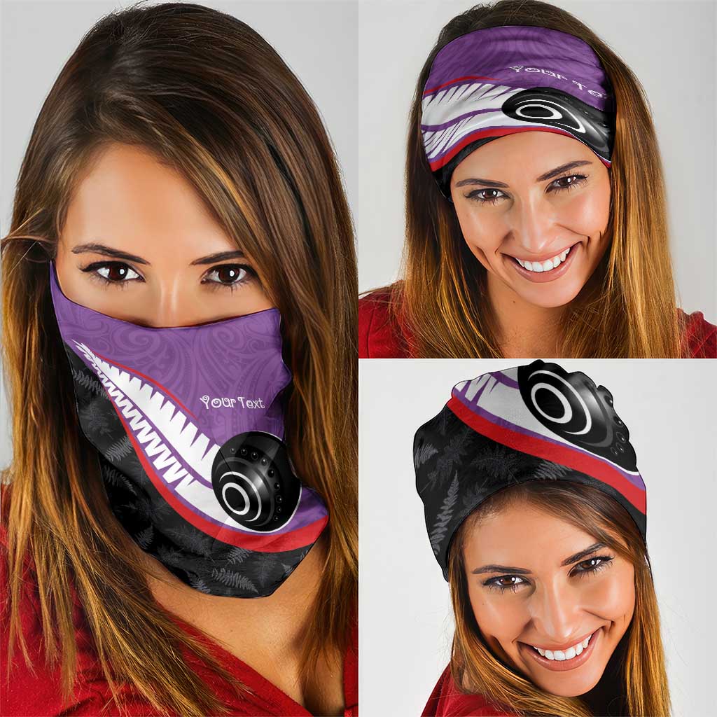 Personalised Aotearoa Lawn Bowls Neck Gaiter Maori and Silver Fern Sporty Style Purple Color - Aussie Hoodie