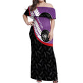 Personalised Aotearoa Lawn Bowls Off Shoulder Maxi Dress Maori and Silver Fern Sporty Style Purple Color - Aussie Hoodie