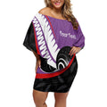 Personalised Aotearoa Lawn Bowls Off Shoulder Short Dress Maori and Silver Fern Sporty Style Purple Color - Aussie Hoodie