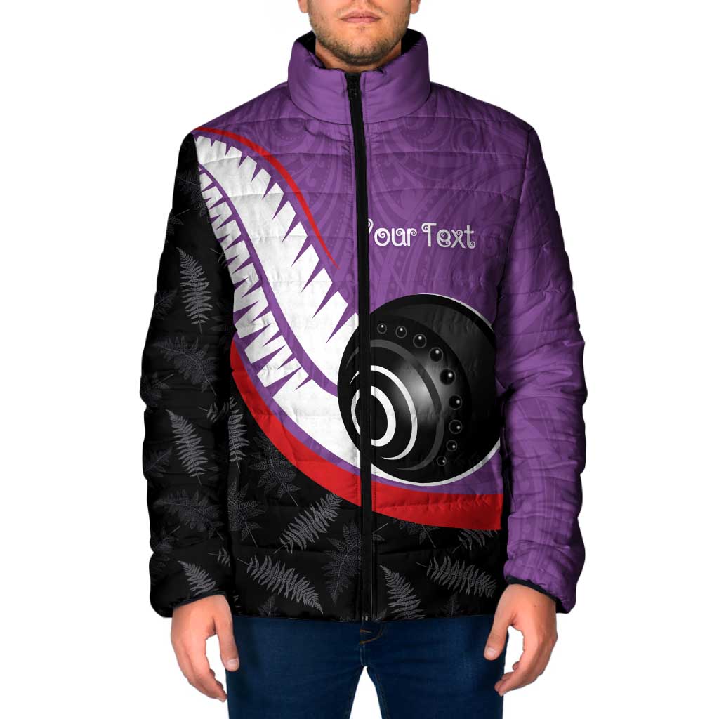 Personalised Aotearoa Lawn Bowls Padded Jacket Maori and Silver Fern Sporty Style Purple Color - Aussie Hoodie