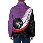 Personalised Aotearoa Lawn Bowls Padded Jacket Maori and Silver Fern Sporty Style Purple Color - Aussie Hoodie