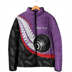 Personalised Aotearoa Lawn Bowls Padded Jacket Maori and Silver Fern Sporty Style Purple Color - Aussie Hoodie
