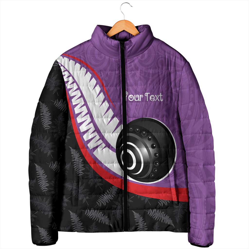 Personalised Aotearoa Lawn Bowls Padded Jacket Maori and Silver Fern Sporty Style Purple Color - Aussie Hoodie