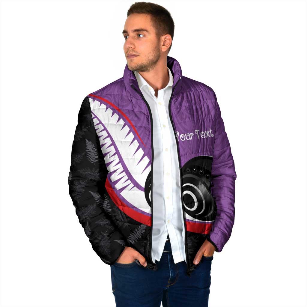 Personalised Aotearoa Lawn Bowls Padded Jacket Maori and Silver Fern Sporty Style Purple Color - Aussie Hoodie