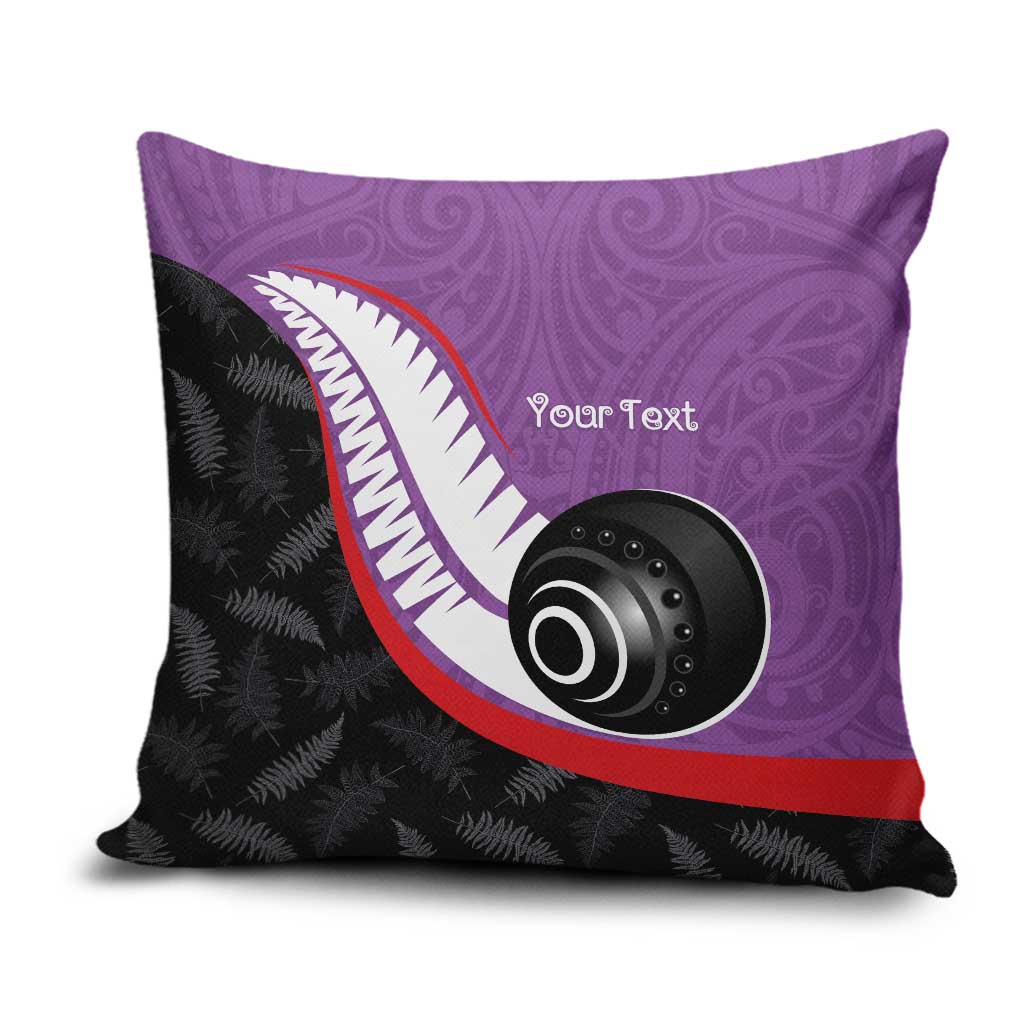 Personalised Aotearoa Lawn Bowls Pillow Cover Maori and Silver Fern Sporty Style Purple Color - Aussie Hoodie