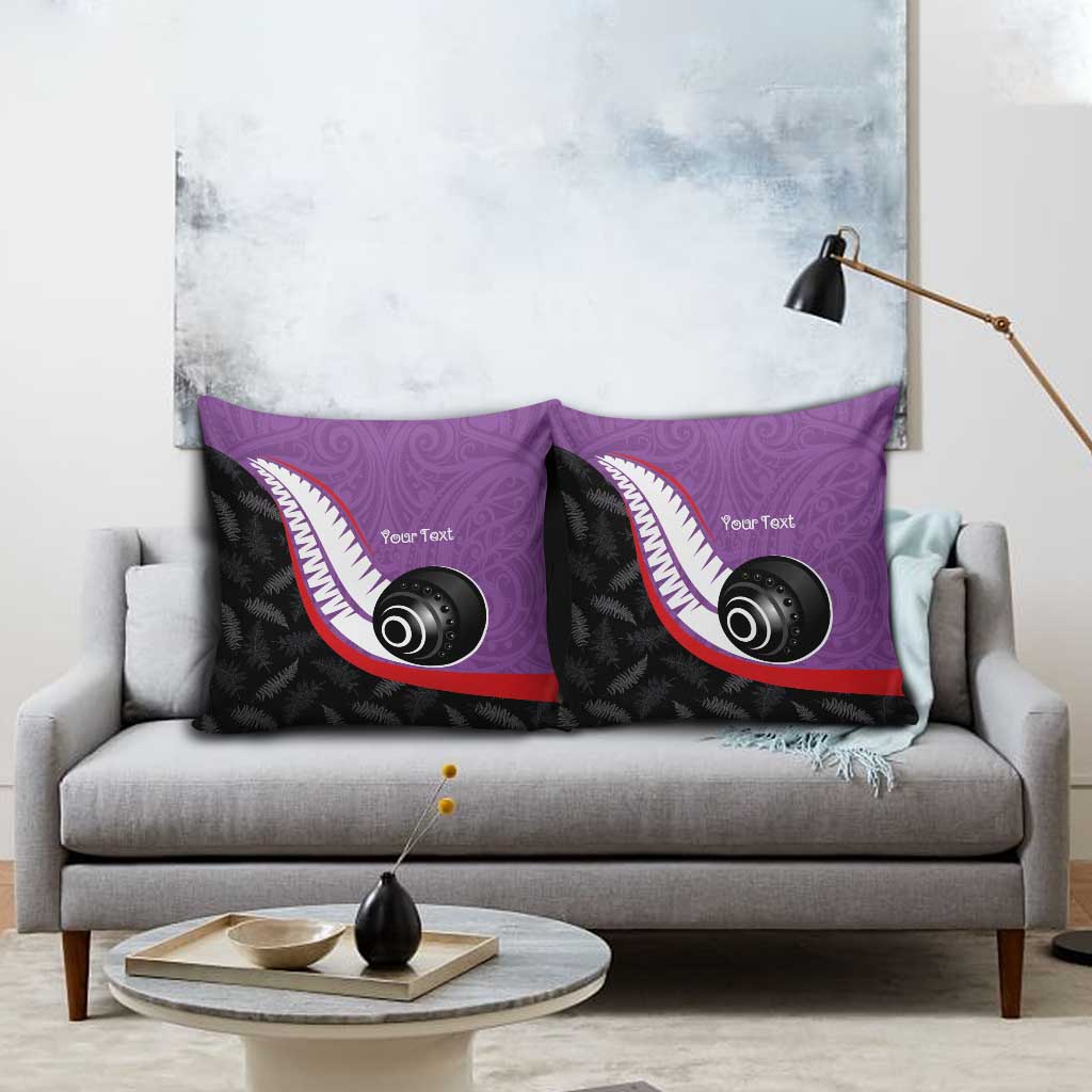 Personalised Aotearoa Lawn Bowls Pillow Cover Maori and Silver Fern Sporty Style Purple Color - Aussie Hoodie