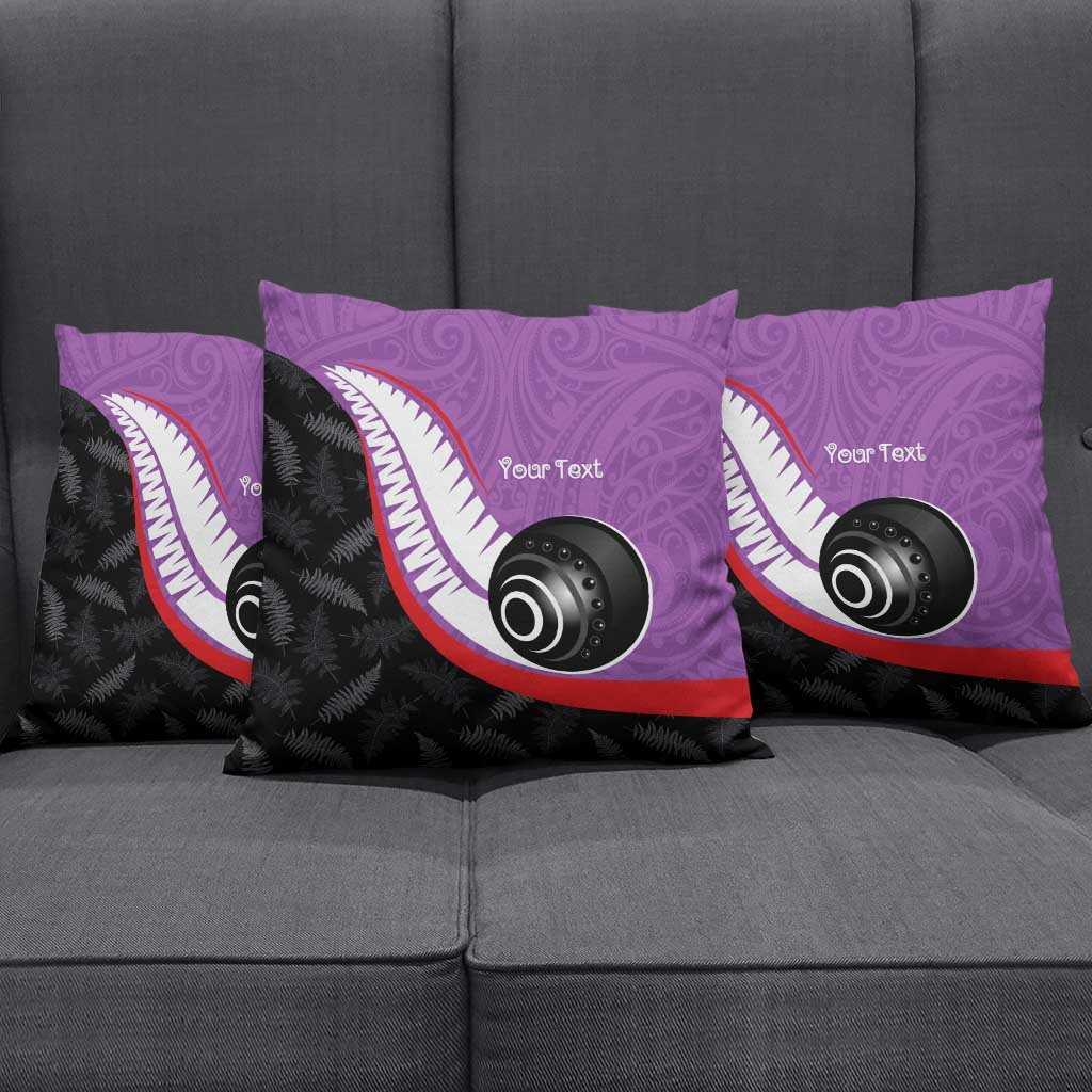 Personalised Aotearoa Lawn Bowls Pillow Cover Maori and Silver Fern Sporty Style Purple Color - Aussie Hoodie