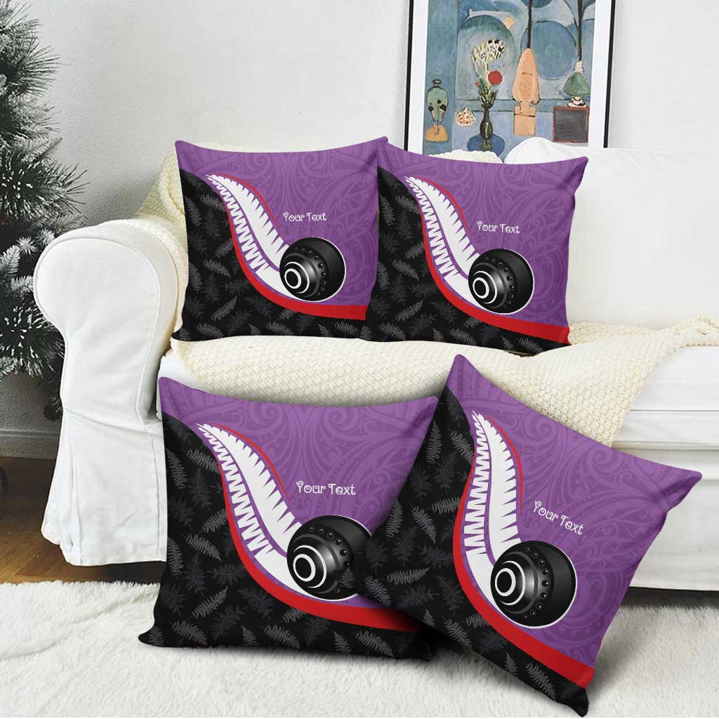 Personalised Aotearoa Lawn Bowls Pillow Cover Maori and Silver Fern Sporty Style Purple Color - Aussie Hoodie
