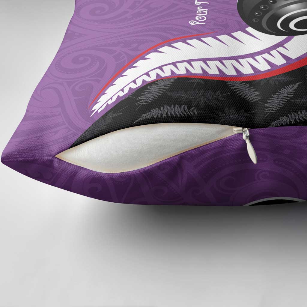 Personalised Aotearoa Lawn Bowls Pillow Cover Maori and Silver Fern Sporty Style Purple Color - Aussie Hoodie