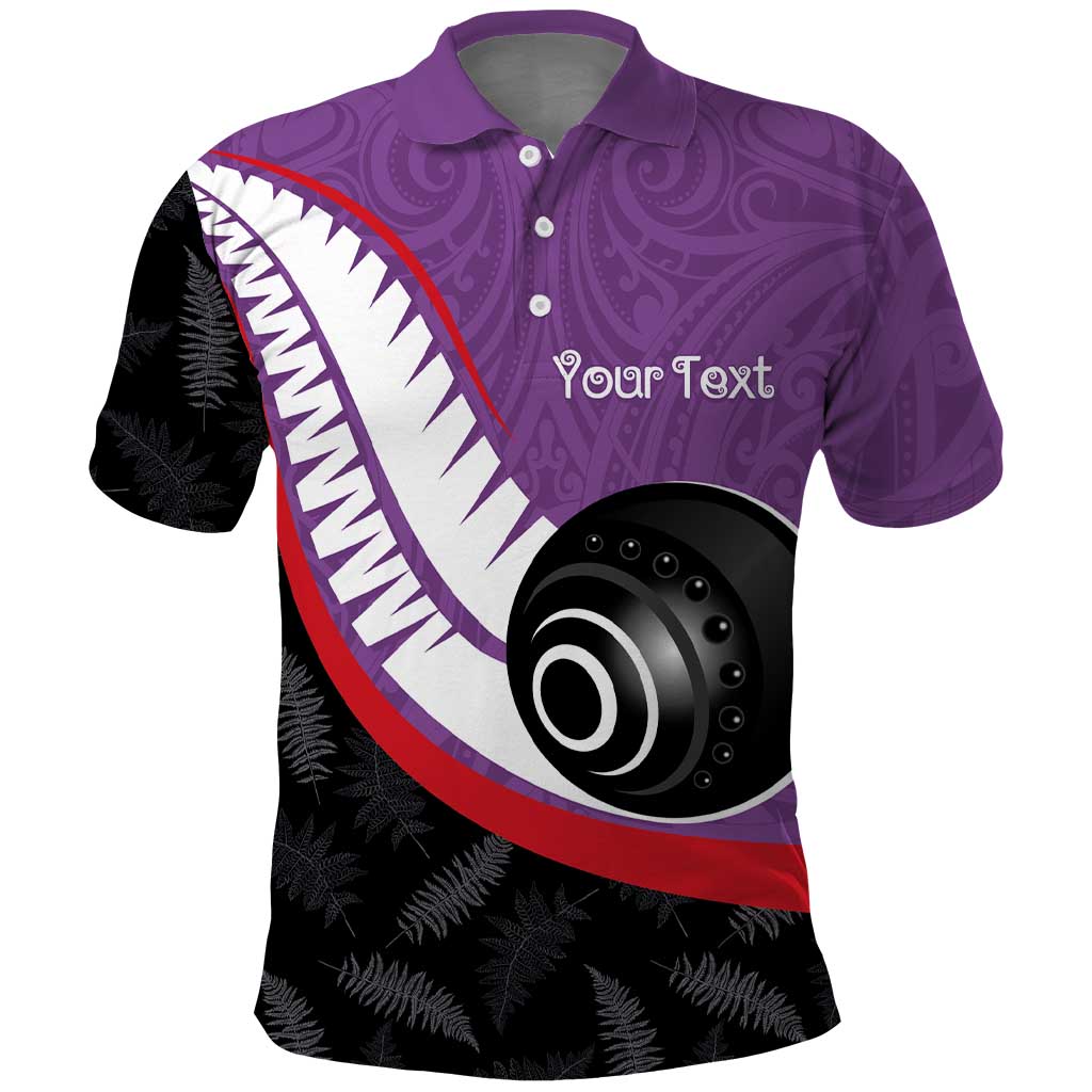 Personalised Aotearoa Lawn Bowls Polo Shirt Maori and Silver Fern Sporty Style Purple Color - Aussie Hoodie