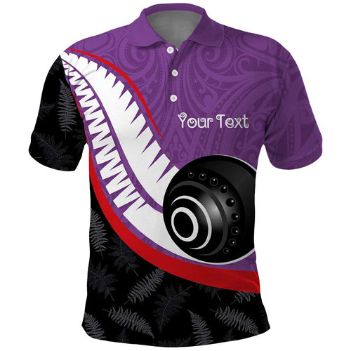 Personalised Aotearoa Lawn Bowls Polo Shirt Maori and Silver Fern Sporty Style Purple Color - Aussie Hoodie