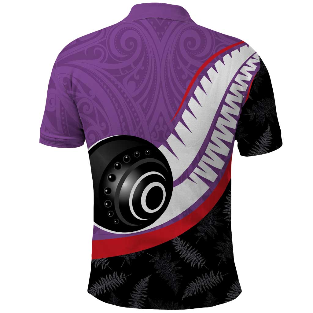 Personalised Aotearoa Lawn Bowls Polo Shirt Maori and Silver Fern Sporty Style Purple Color - Aussie Hoodie