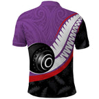 Personalised Aotearoa Lawn Bowls Polo Shirt Maori and Silver Fern Sporty Style Purple Color - Aussie Hoodie