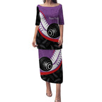 Personalised Aotearoa Lawn Bowls Puletasi Maori and Silver Fern Sporty Style Purple Color - Aussie Hoodie