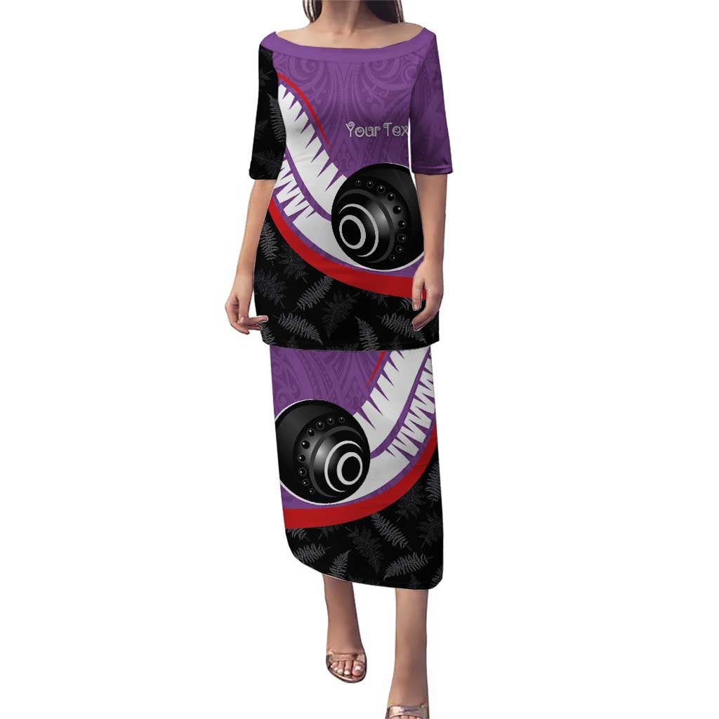 Personalised Aotearoa Lawn Bowls Puletasi Maori and Silver Fern Sporty Style Purple Color - Aussie Hoodie